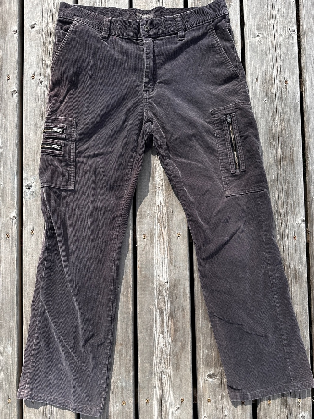 Denver Hayes Corduroy Cargo Pants Charcoal Grey Zip Pocket Men’s 33x29